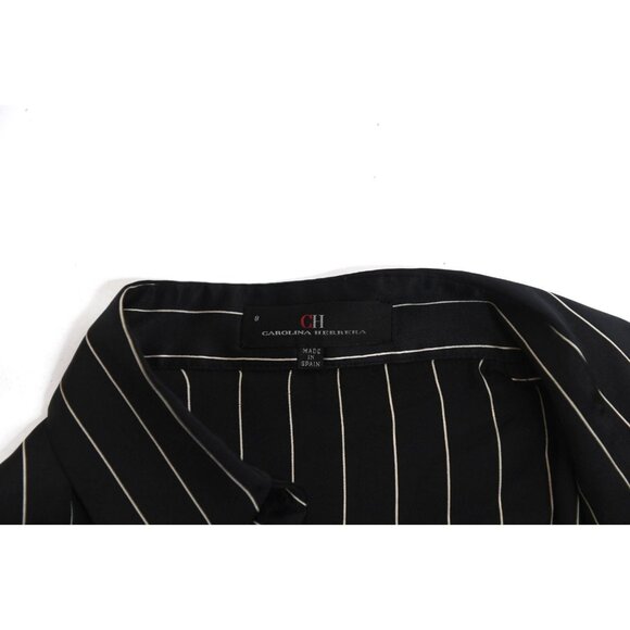 Carolina Herrera 100% Silk Wrap Top Blouse in Black Pinstripe Size 8 Work Office - Picture 9 of 13